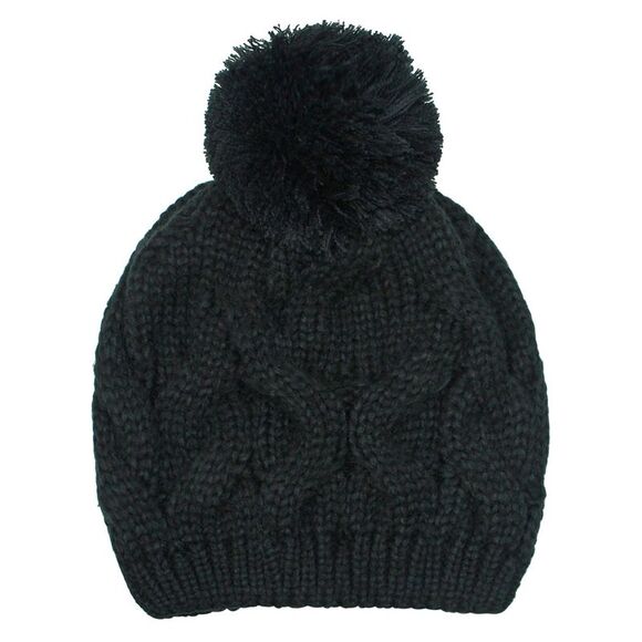 Black Cable Knit Beanie Cap With Pom Pom - Picture 6 of 6